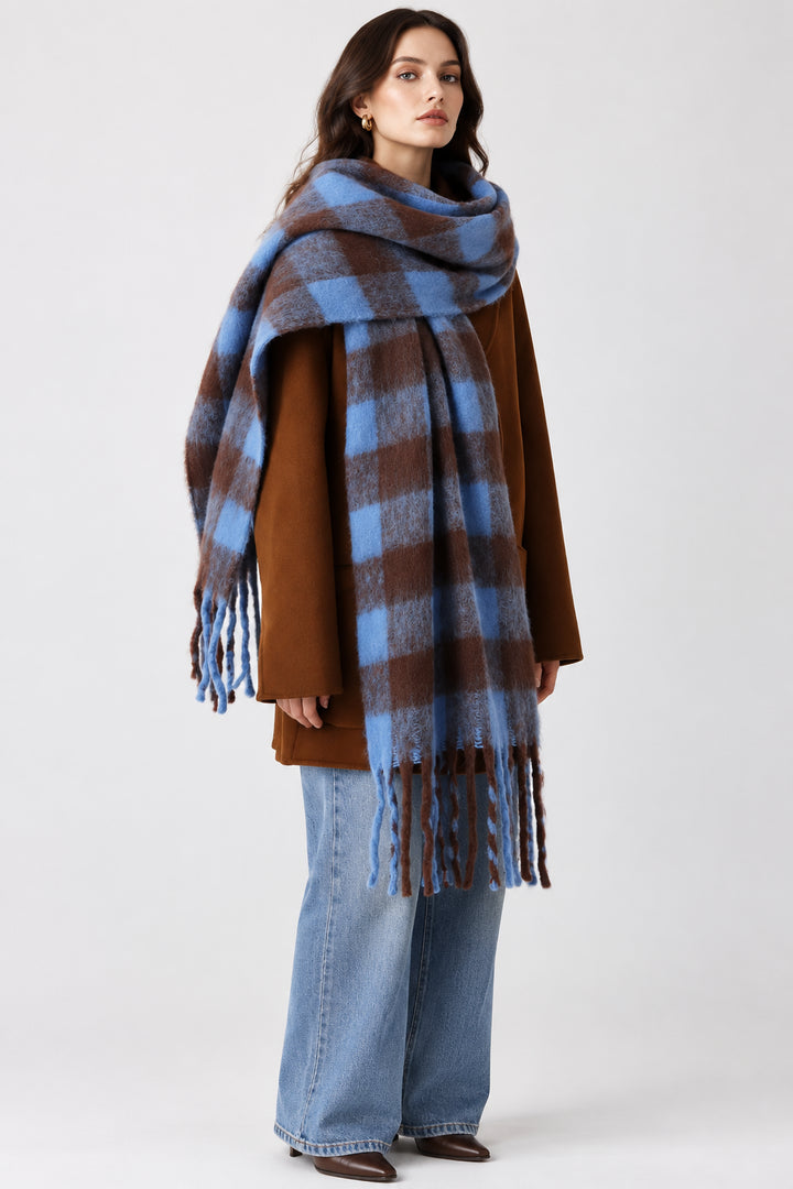 Retro Mohair Plaid Tassel Scarf Thick Winter Long Shawl
