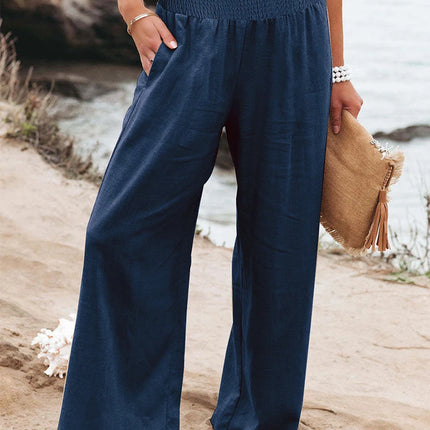 Plus-Size High-Waist Wide-Leg Cotton-Linen Pants – Retro Casual Elastic Trousers
