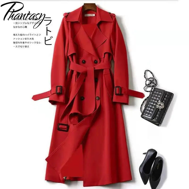 Phantasy Women’s Lace-Up British Style Trench Coat-HighTouch