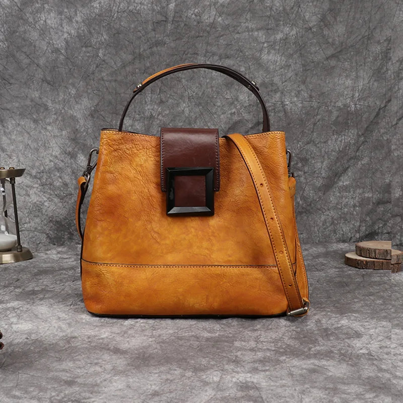 Top-Grain Leather Bucket Bag for Women ‒ Handmade Designer Office & Travel Purse