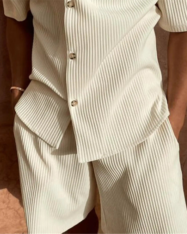 Men’s Corduroy Beach Casual Set – Short Sleeve Shirt & Shorts