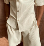 Men’s Corduroy Beach Casual Set – Short Sleeve Shirt & Shorts