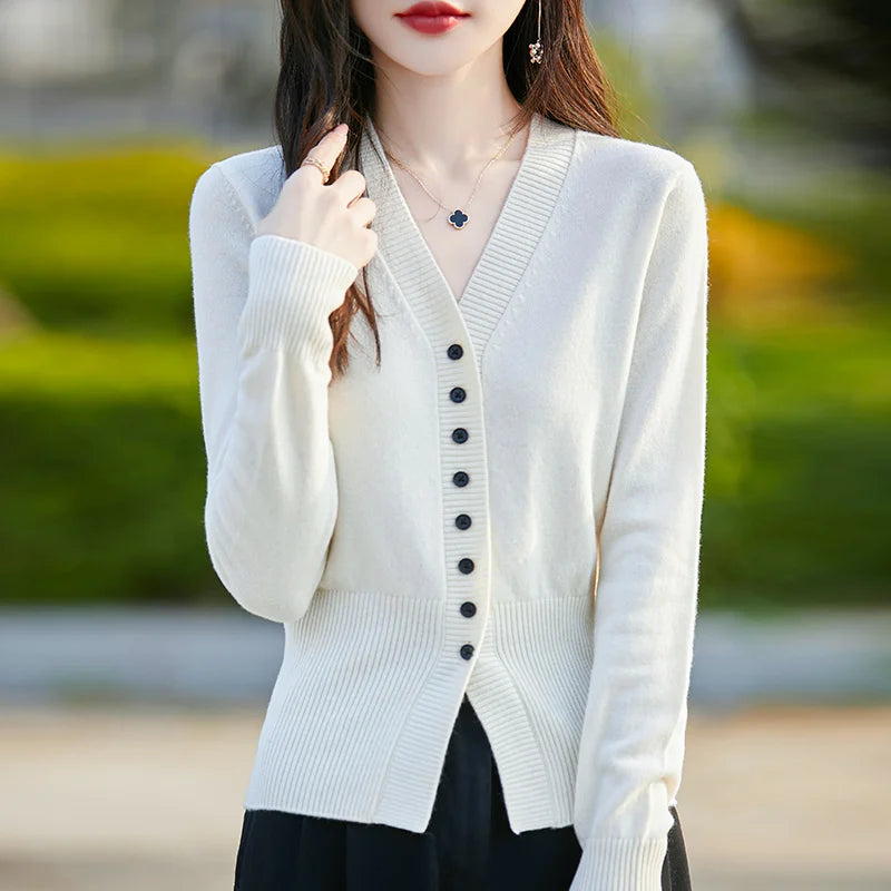 Soft Knit V-Neck Cardigan Sweater for Women-HighTouch