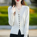 Soft Knit V-Neck Cardigan Sweater for Women-HighTouch