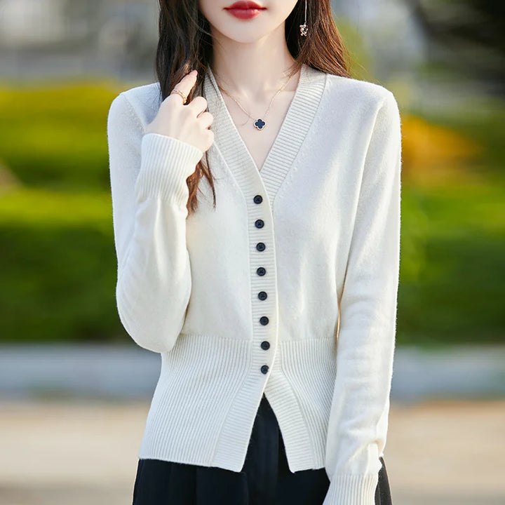 Soft Knit V-Neck Cardigan Sweater for Women-HighTouch