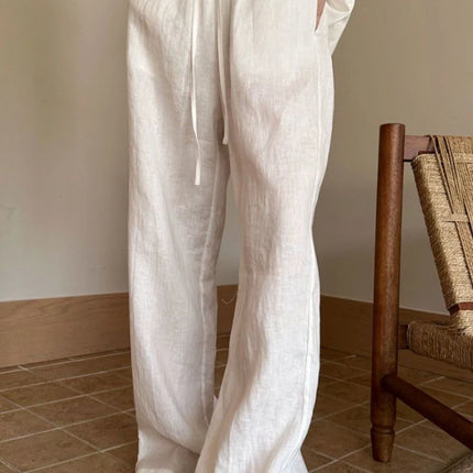 Women's White High-Waisted Wide-Leg Casual Pants – Lightweight & Comfortable