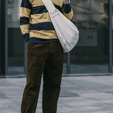 Non Stock Ivy League Fashion Striped Polo Shirt Retro Preppy Style Men's Long-Sleeve Tee