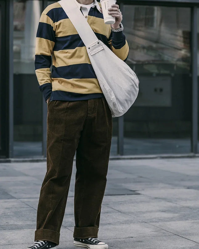 Non Stock Ivy League Fashion Striped Polo Shirt Retro Preppy Style Men's Long-Sleeve Tee