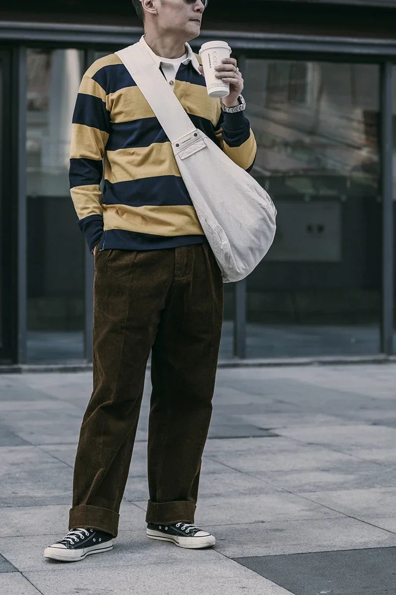 Non Stock Ivy League Fashion Striped Polo Shirt Retro Preppy Style Men's Long-Sleeve Tee