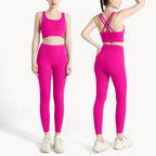 Summer New 2 Piece Yoga Clothes Women's Tracksuit Athletic Cross Back Nylon Yoga Top Women Sports Bra Leggings Pilates Fitness-HighTouch