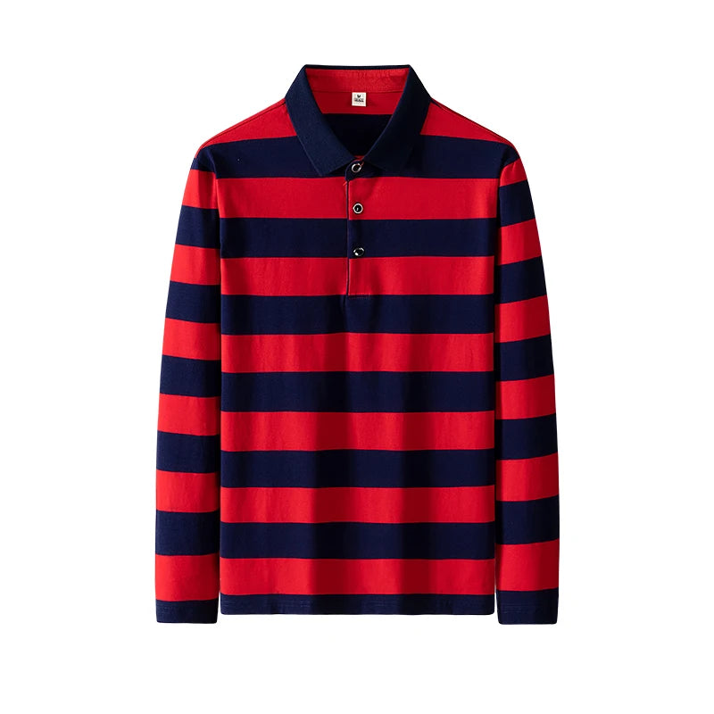 Lente Heren Poloshirt Katoen Lange Mouw Gestreept Poloshirt Heren Herfst Borduurwerk Informeel Modieus Poloshirt Zakelijke T-shirts Heren