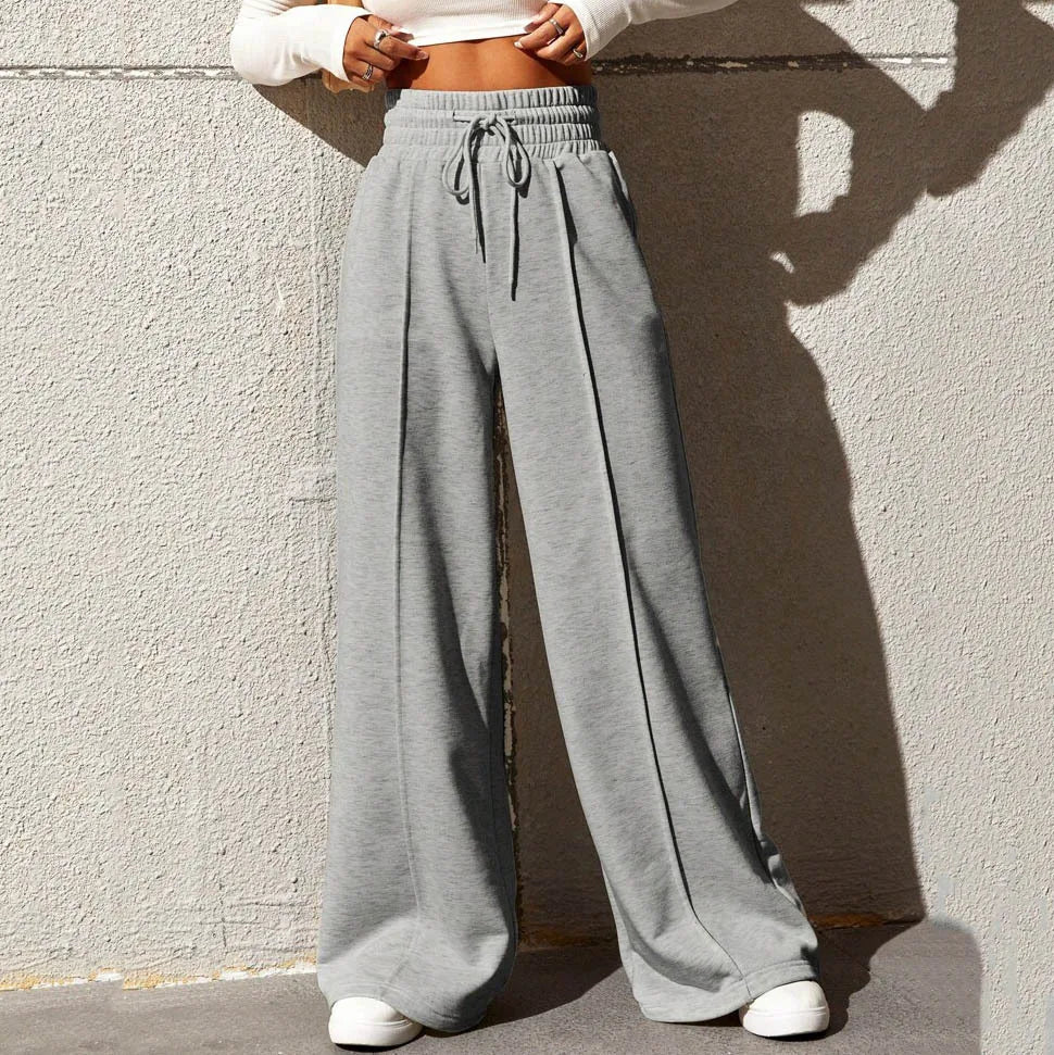 Women’s Wide-Leg Sports Track Pants – Loose Fit High-Waist Tube Trousers-HighTouch