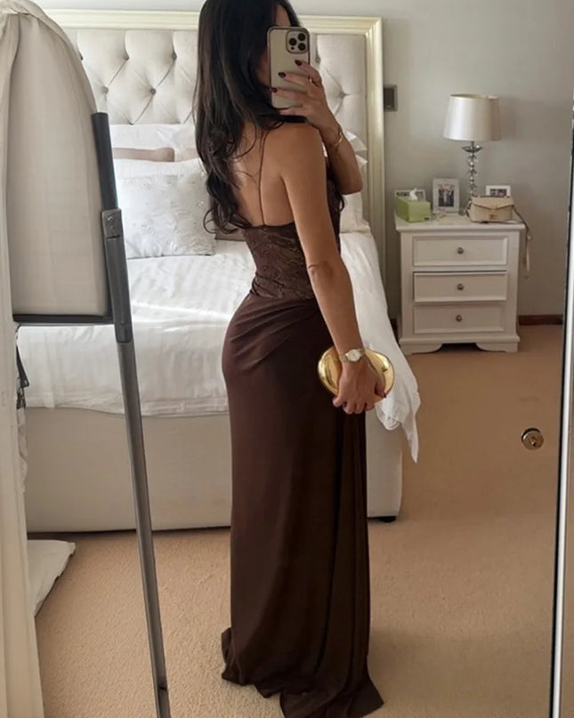 One-Shoulder Lace Maxi Dress