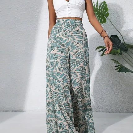 Qx Painted Mid-Rise Loose Chiffon Cropped Pants
