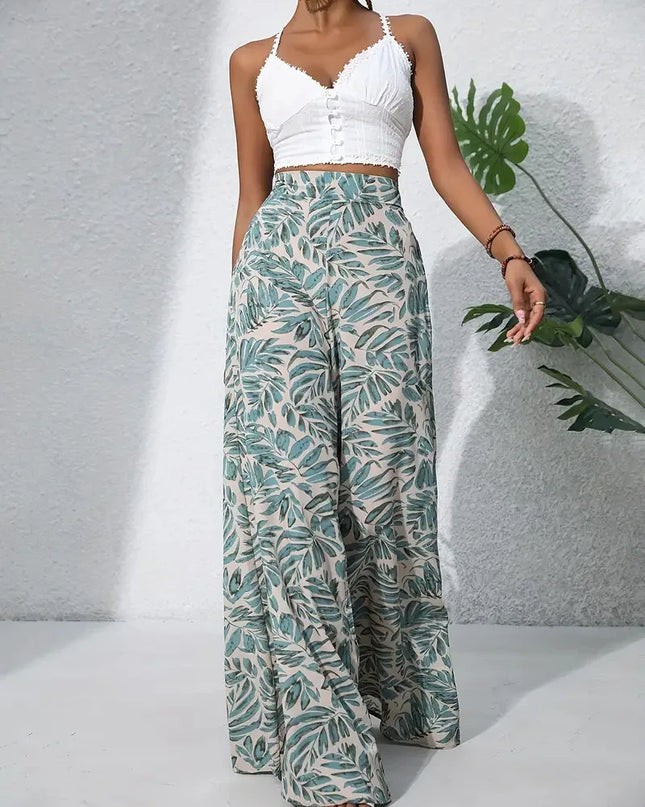 Qx Painted Mid-Rise Loose Chiffon Cropped Pants