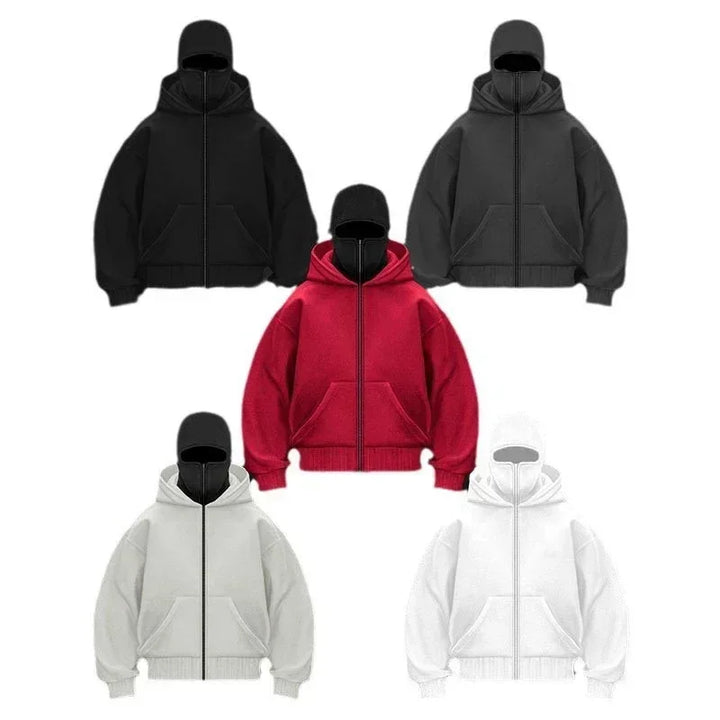Winter Balaclava Hoodie Unisex Y2K Double Hood Zip Sweatshirt