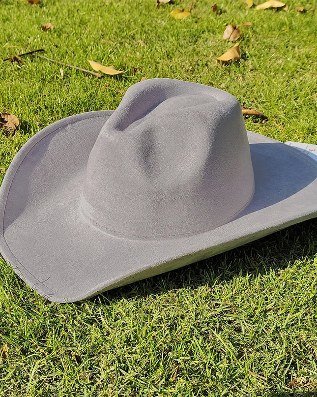 Suede Wide-Brim Western Cowboy Fedora Adjustable Fit