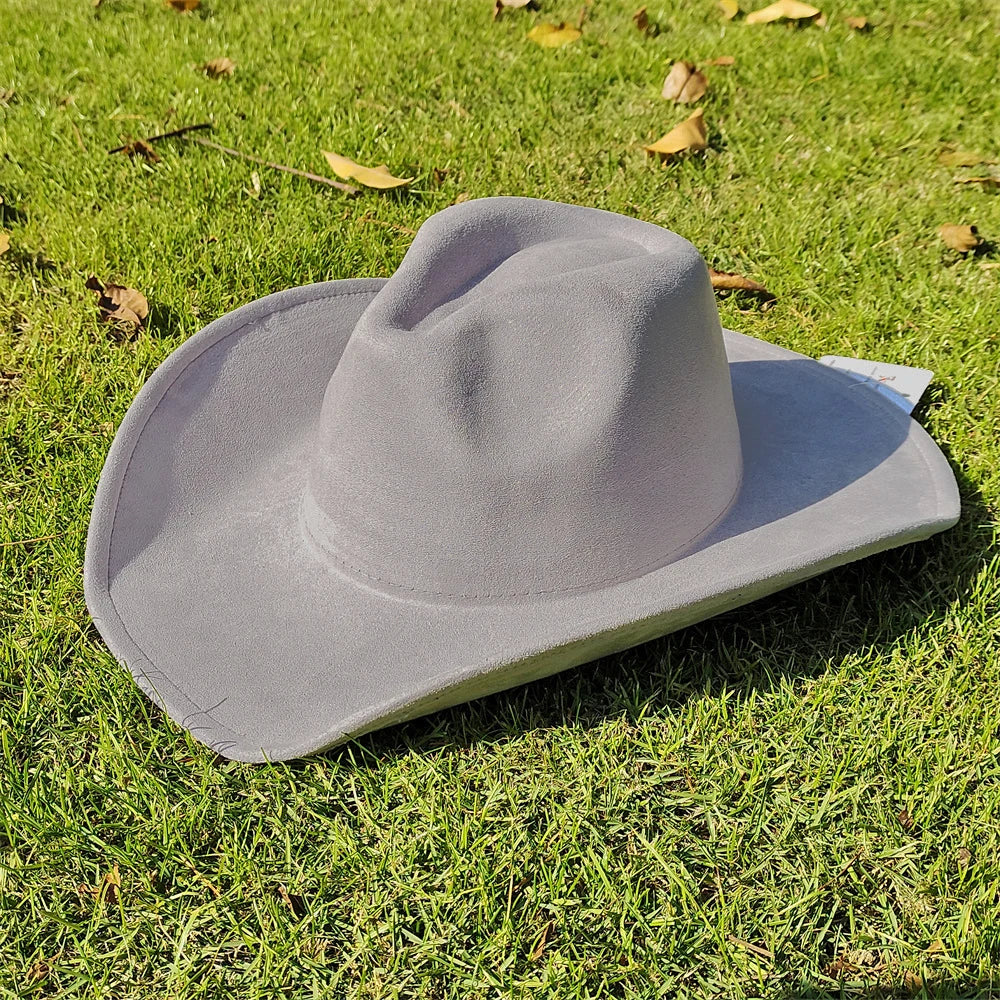 Suede Wide-Brim Western Cowboy Fedora Adjustable Fit