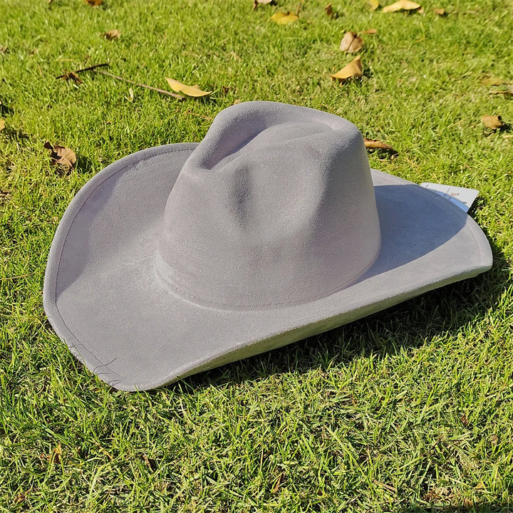 Suede Wide-Brim Western Cowboy Fedora Adjustable Fit-HighTouch