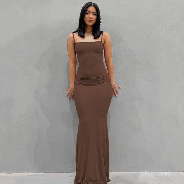 Sexy Spaghetti-Strap Black Trumpet Maxi Dre