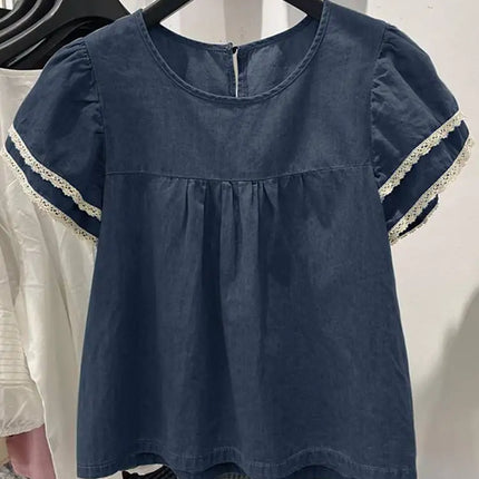 Zanzea Lace Patchwork Denim Blouse – Casual Summer Top for Women