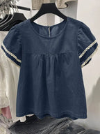Zanzea Lace Patchwork Denim Blouse – Casual Summer Top for Women-HighTouch