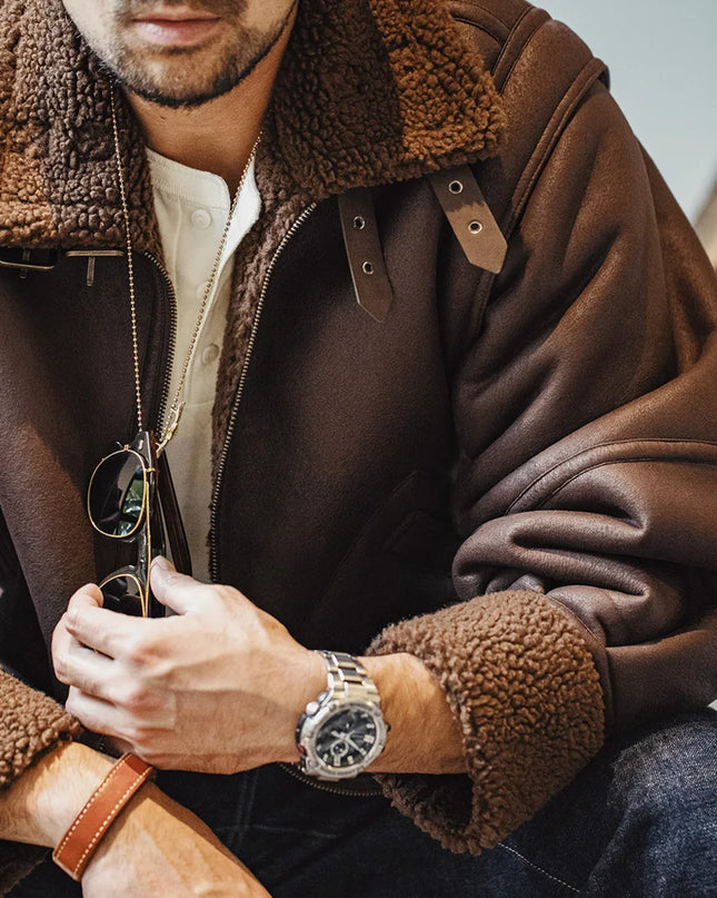 Thick Faux Leather B3 Bomber Jacket Men