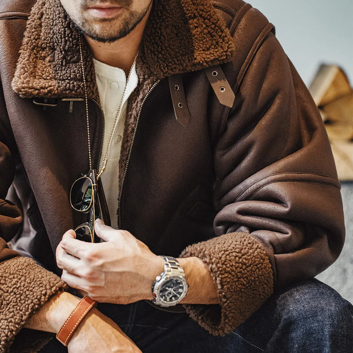 Thick Faux Leather B3 Bomber Jacket Men-HighTouch