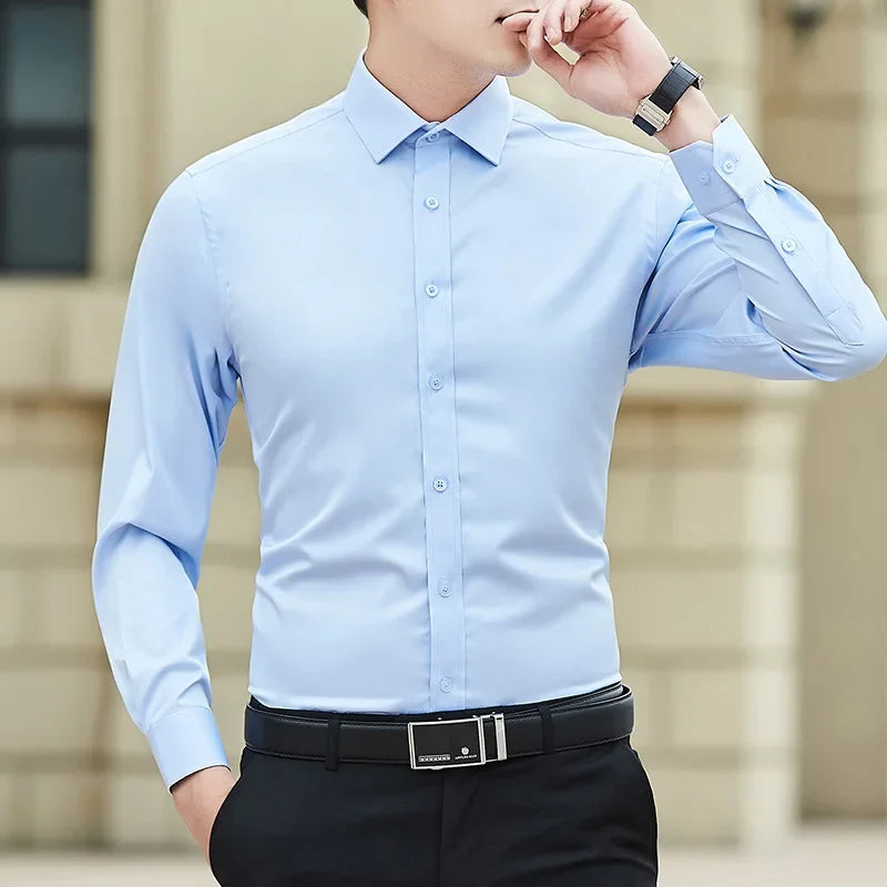 Men’s Big & Tall Business Shirt – Solid Color Long Sleeve (up to 8XL)-HighTouch