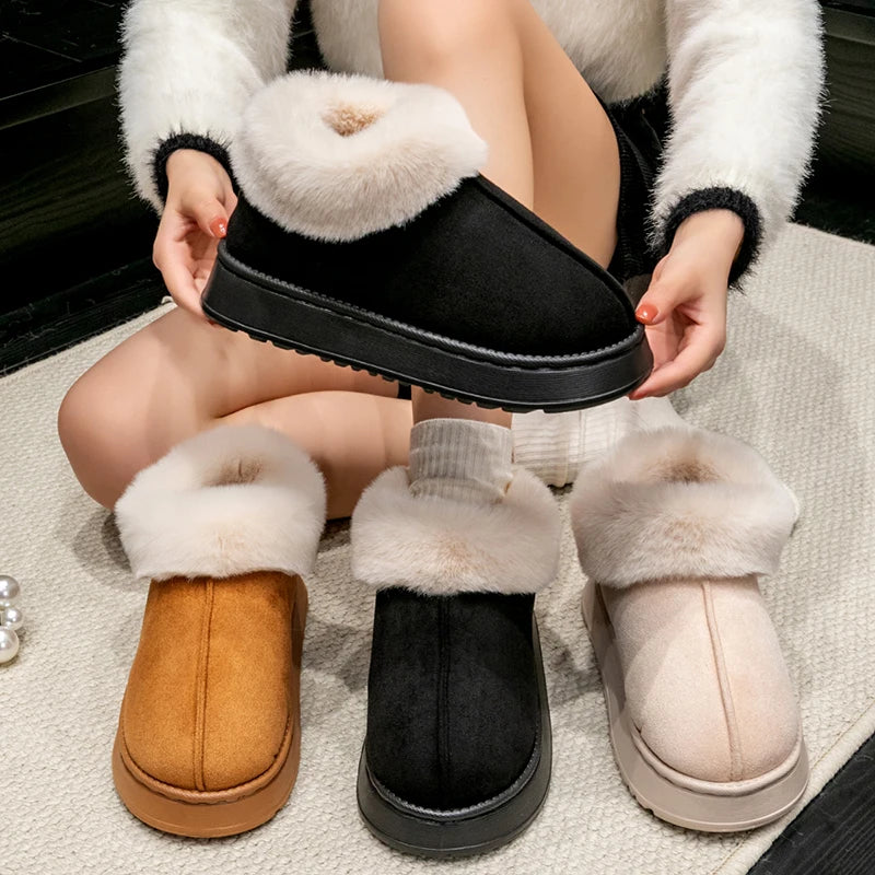 Faux-Fur Plush Slipper Boots Women – Warm Snow-Boot Home Indoor Anti-Slip