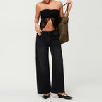 Women’s Low-Rise Wide-Leg Loose Denim Jeans – Solid Colour Spring Style-HighTouch