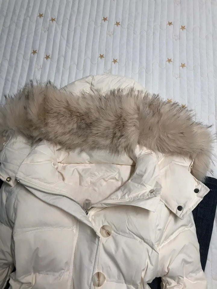 Winter Puffer Coat Women Fur Collar Hooded Cotton Padded Jacket