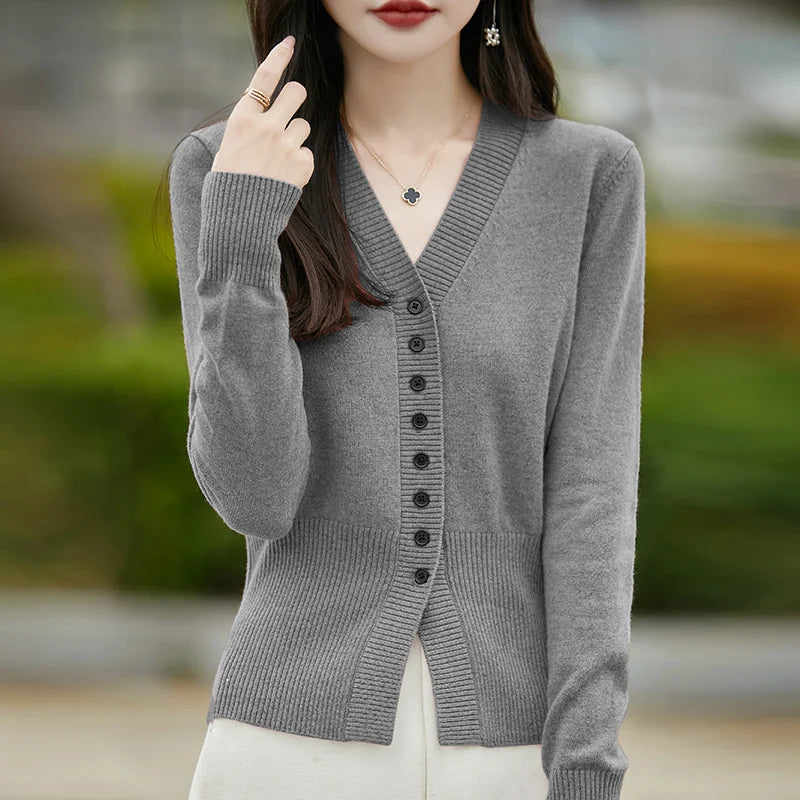 Soft Knit V-Neck Cardigan Sweater for Women-HighTouch