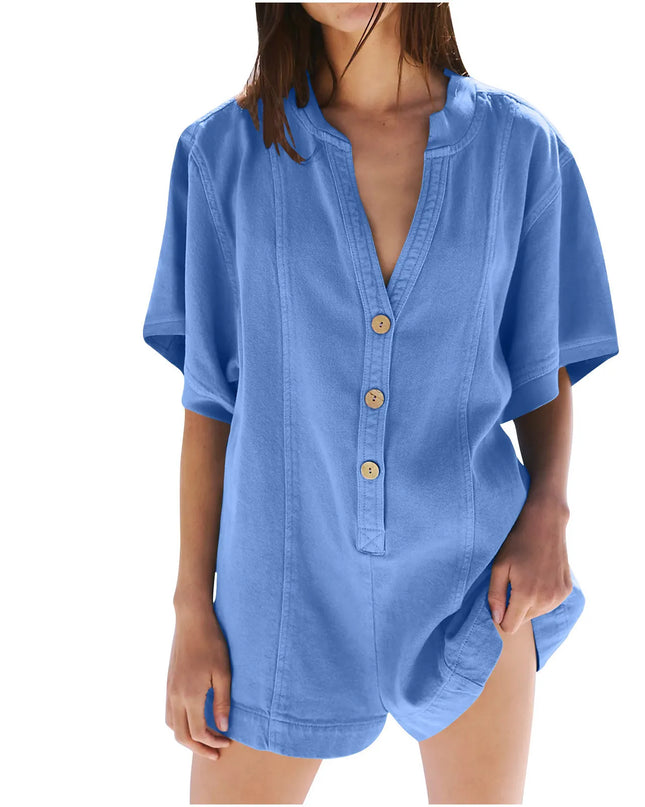 Plus‑Size Button‑Front Short‑Sleeve Romper