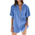 Plus‑Size Button‑Front Short‑Sleeve Romper-HighTouch