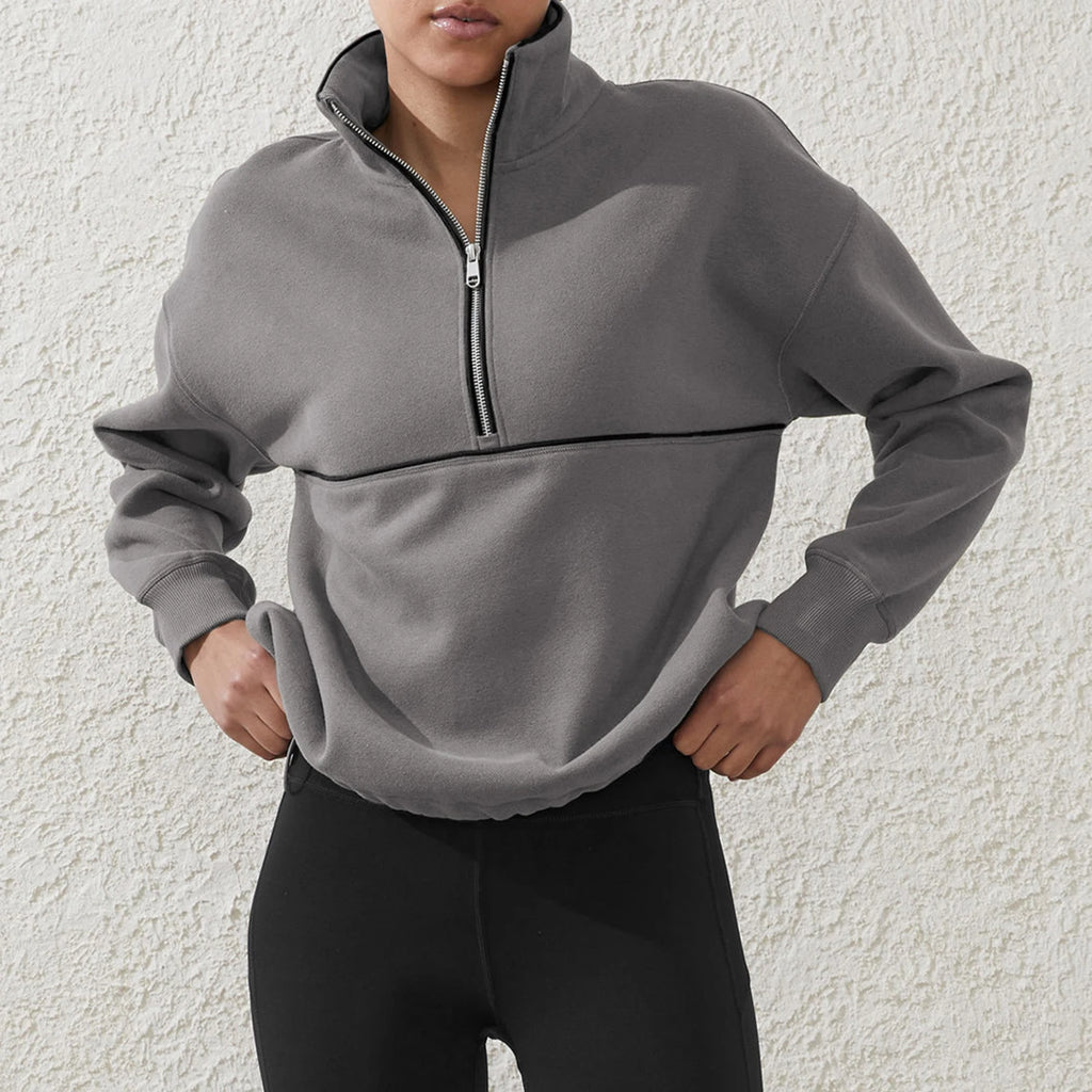Colour-Block Half-Zip Pullover Sweatshirt – Loose Streetwear Long Sleeve