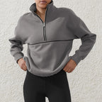 Colour-Block Half-Zip Pullover Sweatshirt – Loose Streetwear Long Sleeve-HighTouch