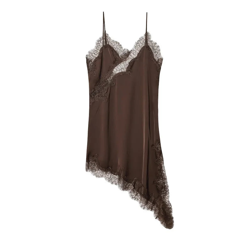 Women’s Satin Backless Mini Dress – Sexy Lace Slip Party Dress-HighTouch
