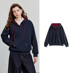 Women Embroidered Pullover Hoodie Contrast Color Casual-HighTouch