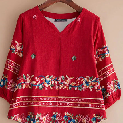 ZANZEA Vintage Boho V-Neck Blouse – Lantern Sleeve Pullover