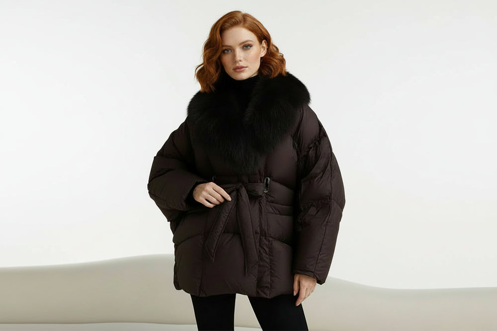 Women’s Faux Fur Collar Coat – Chic Batwing Sleeve Streetwear Jacket-HighTouch