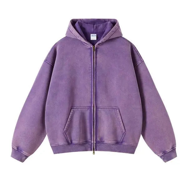 Luxury Batik‑Wash Full‑Zip Street Hoodie-HighTouch