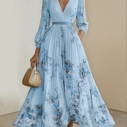Bohemian Summer Beach Dress Sleeveless Floral Print V-Neck Flowy Maxi Dress for Women Resort Holiday Party Casual Outfit Fashion