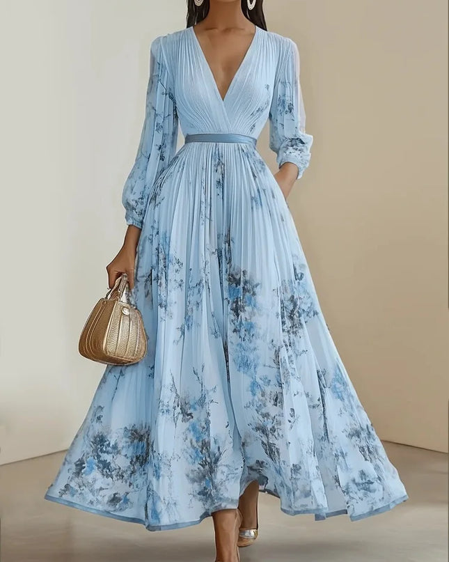 Bohemian Summer Beach Dress Sleeveless Floral Print V-Neck Flowy Maxi Dress for Women Resort Holiday Party Casual Outfit Fashion