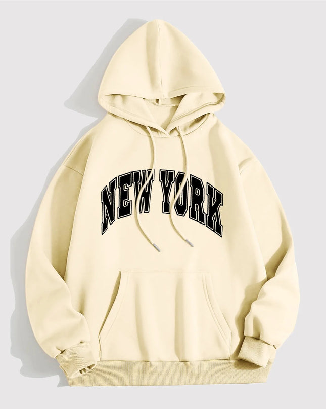 Printed Letter Loose Pullover – Thick-Cut Casual Hoodie, Oversized Comfort