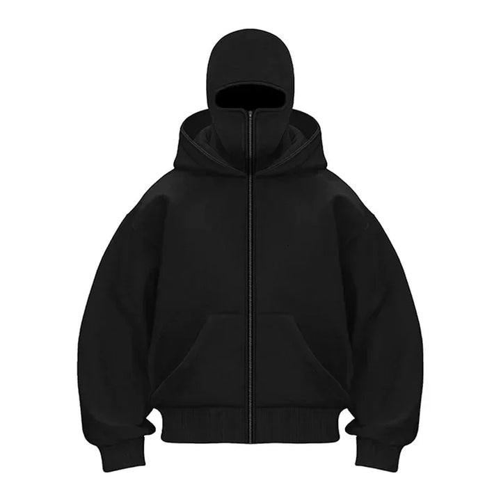 Winter Balaclava Hoodie Unisex Y2K Double Hood Zip Sweatshirt