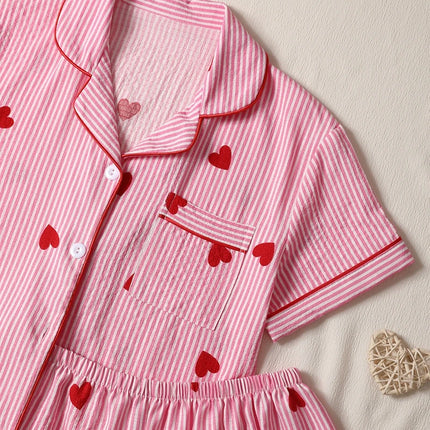 Pink Heart Print Short‑Sleeve Pajama Set