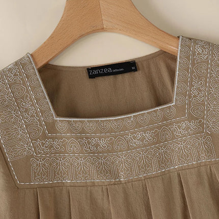 Feel Effortless Elegance Every Day in Our Square-Neck Embroidered Blouse