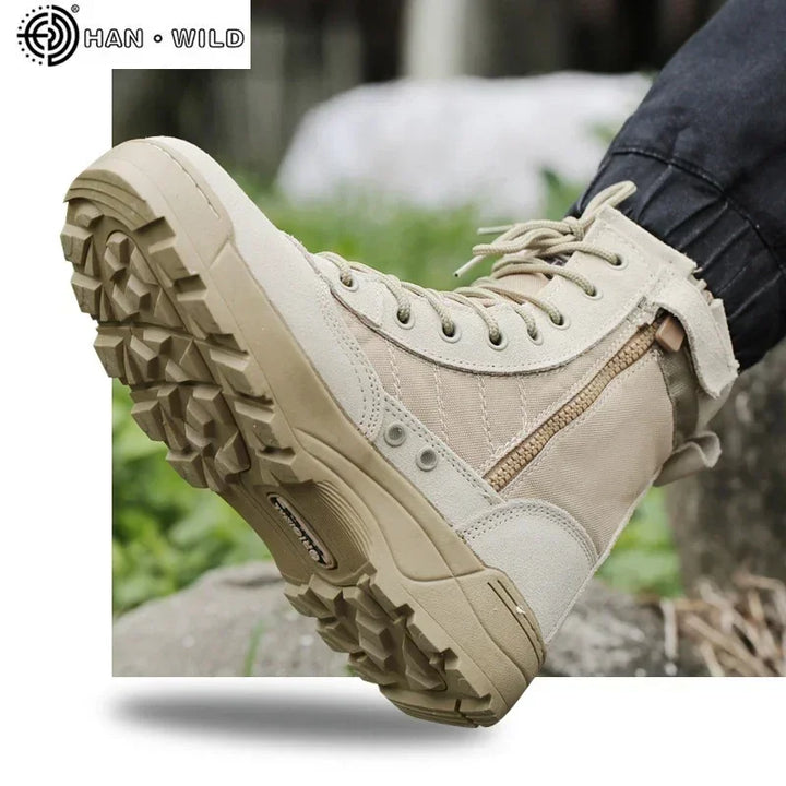 Men’s High-Top Breathable Leather & Mesh Tactical Combat Boots-HighTouch