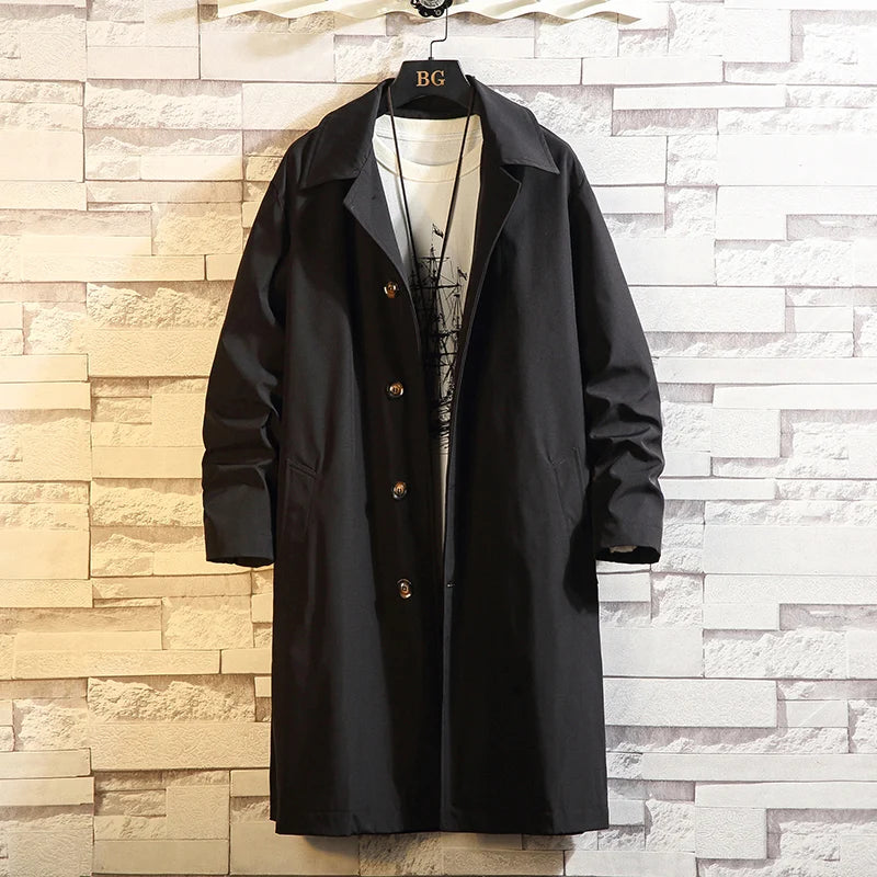 Oversized Monochrome Long Windbreaker Men's Jacket-HighTouch